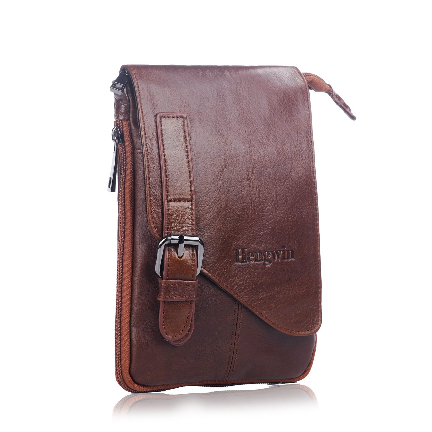 Echt Leder Kleine Herrentasche Messenger Bag Schultertasche mit Viele Reißverschluss Fächer/Clip