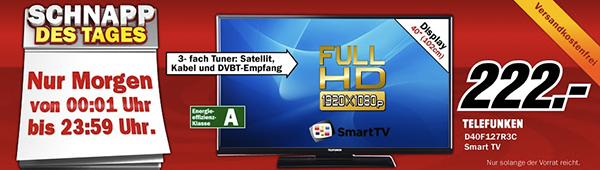 Telefunken D40F127R3C - 40" Full HD Fernseher für 222€ *UPDATE*