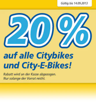 Fahrrad-Schluss-Verkauf! 20% auf alle City- und City-E-Bikes bei real