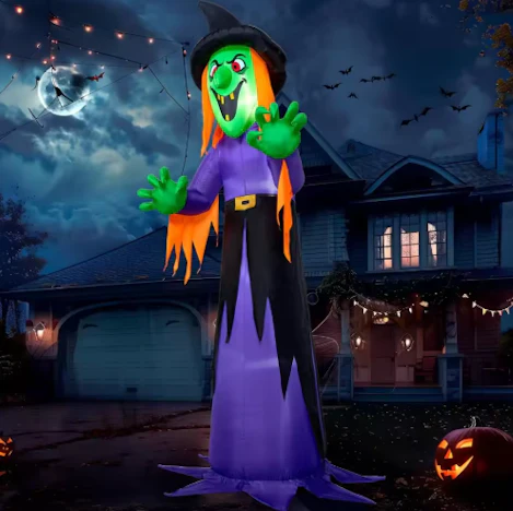 3,65 m hohe aufblasbare Halloween-Hexe für den Außenbereich mit eingebauten LED-Lichtern - Aufblasbare Dekoration für den Garten, Partydekoration