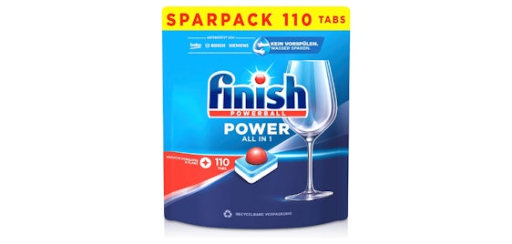 10 Cent pro Waschladung! 110x Finish All-in-1 Spülmaschinentabs für 11€