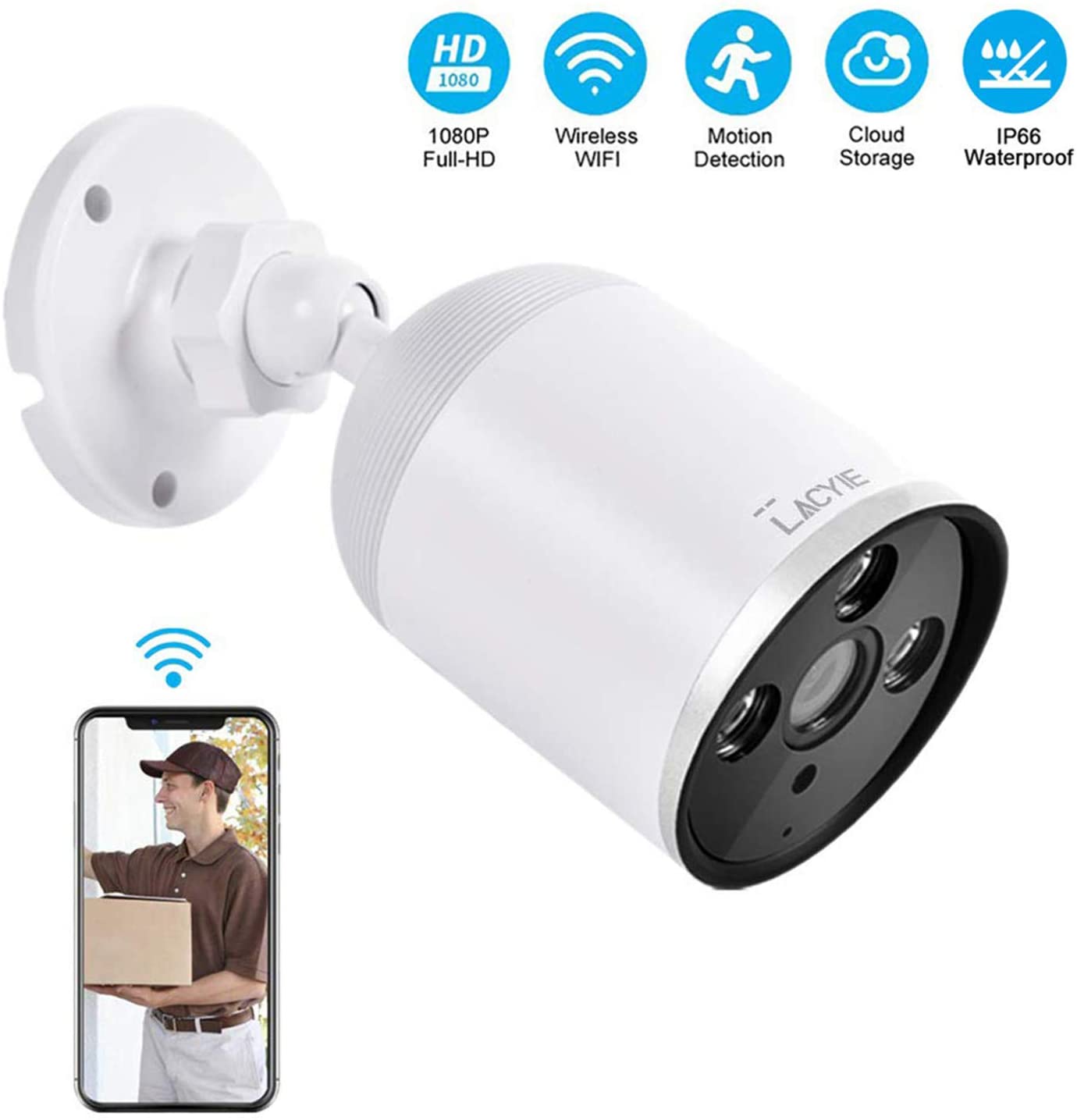 Überwachungskamera Aussen WLAN, LACYIE 1080P IP Kamera für €38.49 statt auf €54.99