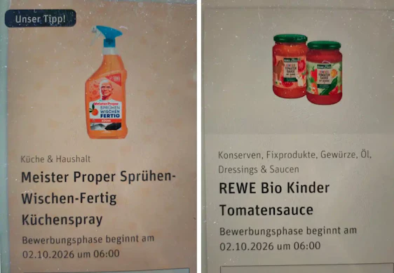 2 neue Rewe Produkttests ab 2.10. Bewerbung möglich