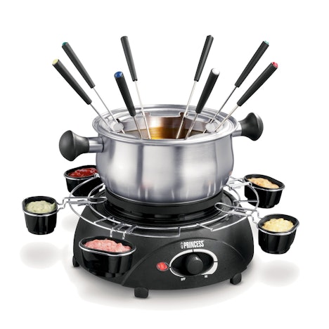 Princess Classic Family Fondue Set für 18€ - elektrisches Edelstahl-Fondue mit 6 Soßenschälchen und 8 Fonduegabeln