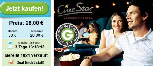 4x Kino und 4x Popcorn für 31€ - Cinestar verkauft wieder günstige Tickets *UPDATE*
