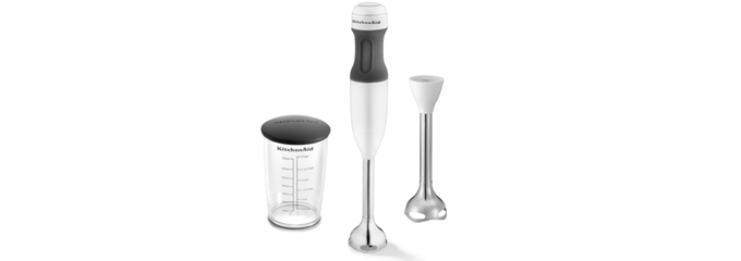 KitchenAid 5KHB1231EWH für 60€ - Edelstahl-Stabmixer mit 2. Mischarm und Mixbecher