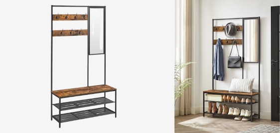 Vasagle Garderobenständer für 57€ - mit Spiegel, Sitzbank, verstellbares Regal