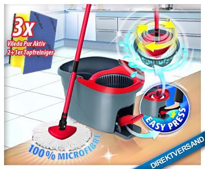 Vileda-„EasyWring &amp; Clean“-Wischmoppset PLUS GRATIS 3er-Set PurActive-Topfreiniger für 29,95€ inkl. Versand