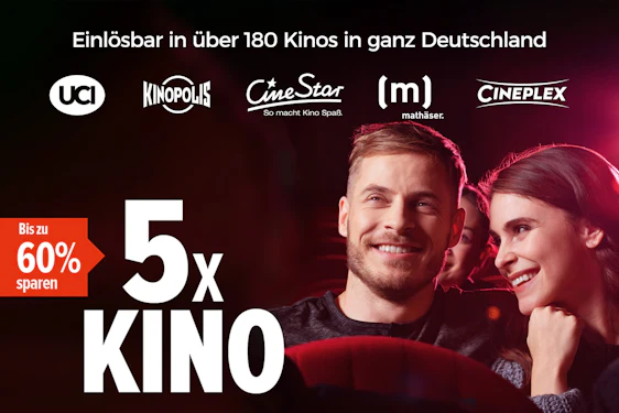 5er Kinoticket für 29,90 € bei REWE und Penny ab 26.08. - Einlösbar bei UCI, KinoPolis, CineStar, Mathäser & CinePlex
