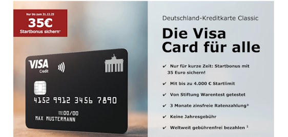 35€ Prämie für Empfehlung! 💸 Deutschland-Kreditkarte Classic » kostenlose Visa weltweit ohne Gebühren 💳