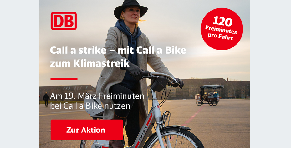 120 Freiminuten bei DB Call a Bike – zum Klimastreik am 19. März