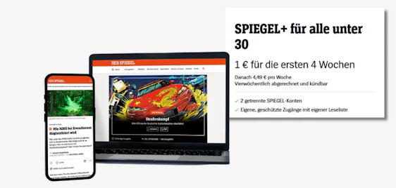 Nur 1€ 📰 SPIEGEL+ für alle unter 30