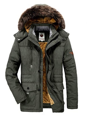 Herren Warme Winterjacke Parka Jacke mit Fell Wintermantel mit Kapuze