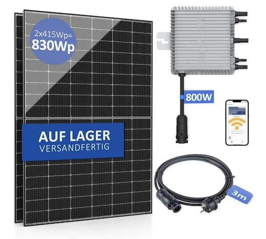 priBasic Duo Balkonkraftwerk für 478€ - 800W Komplettset mit bis zu 1070Wp bifazialer PV-Leistung 2x410 Wp, Glas-Module