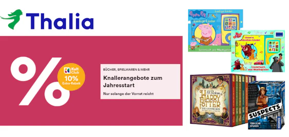 WSV bei Thalia! Z.B. Peppa Pig oder Disney Liederbuch für 5€ | + 10% Extra-Rabatt mit KultClub Karte