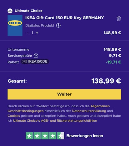 150€ Ikea Gift Card für 139€ - digitaler Gutschein als perfektes Geschenk!