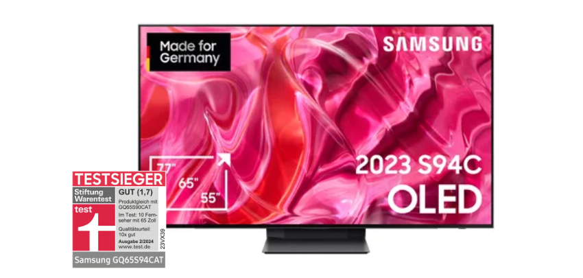 Samsung GQ65S94CATXZG OLED TV für 1.699€ - 65" Smart TV, 4k, 144Hz + Streaming-Gutschein bis 24 Monate