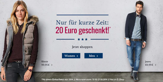 Tom Tailor 20 Euro Rabatt schnaeppchenfuchs