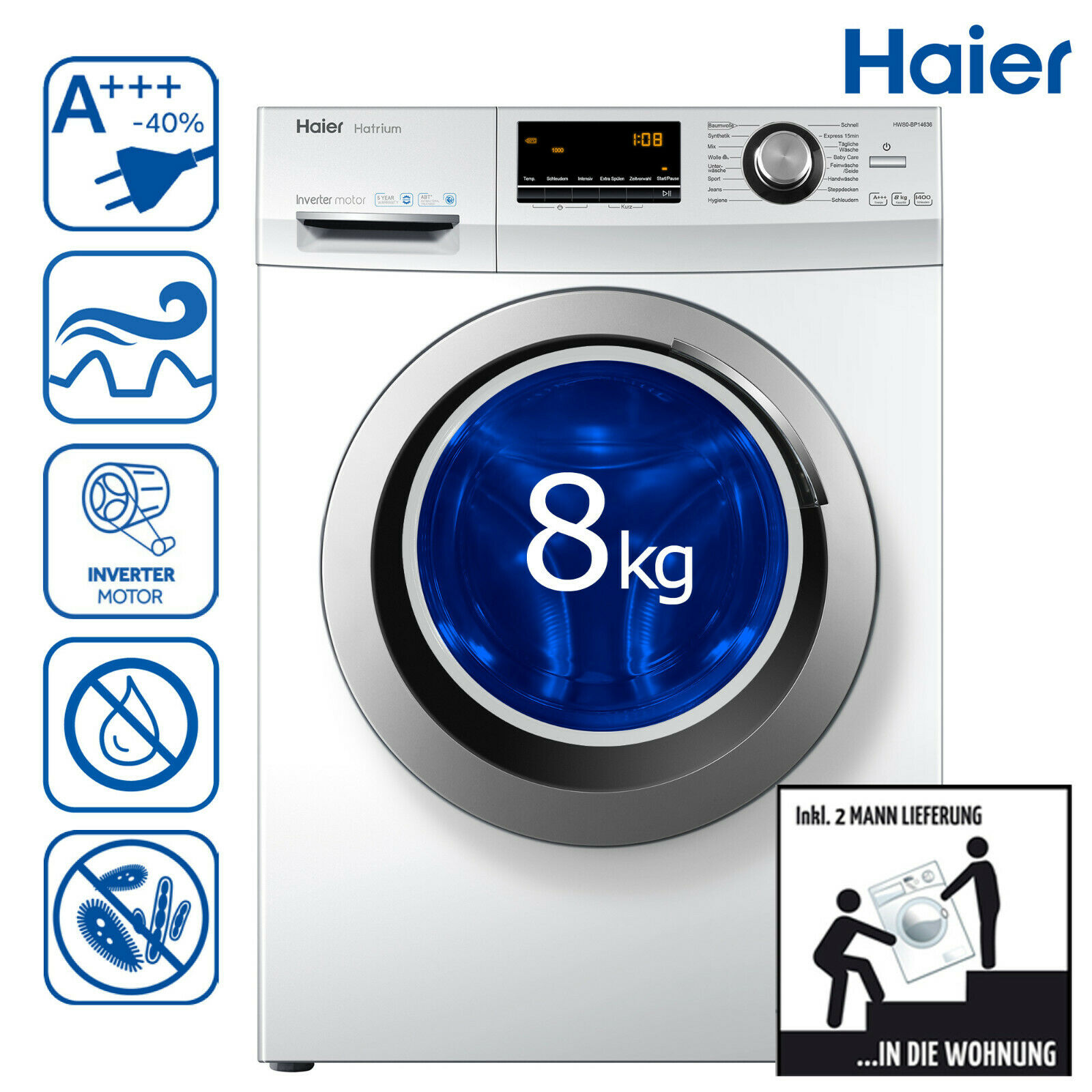 8 KG Waschmaschine Haier HW 80-BP14636 für nur 279,90 EUR inkl. Lieferung