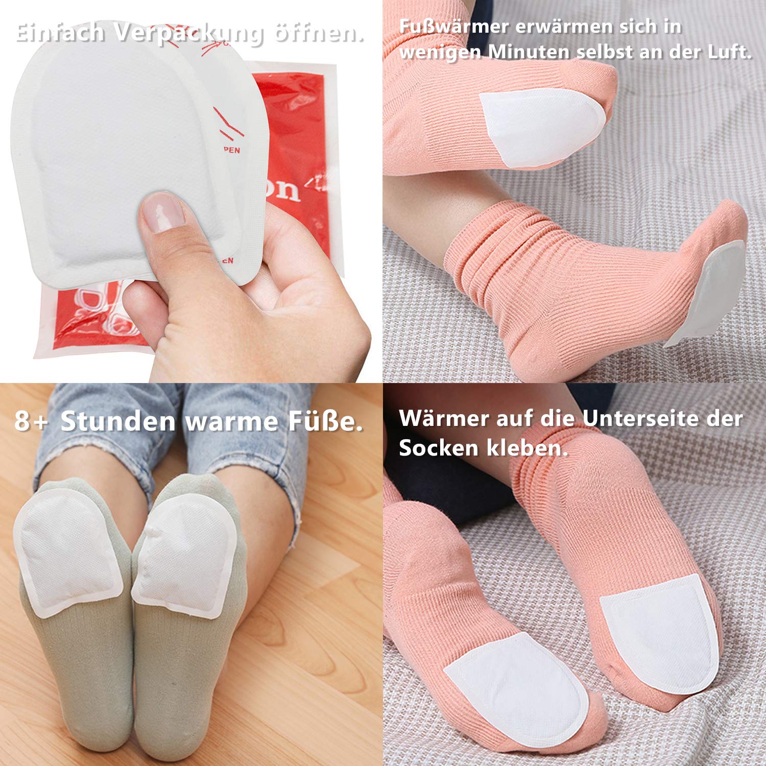 Fußwärmer 40 Paar x 2 Wärmepads, Sofort Einsatzbereit 8 Stunden Warme Füße Hauchdünne Zehenwärmer für Alle Größen