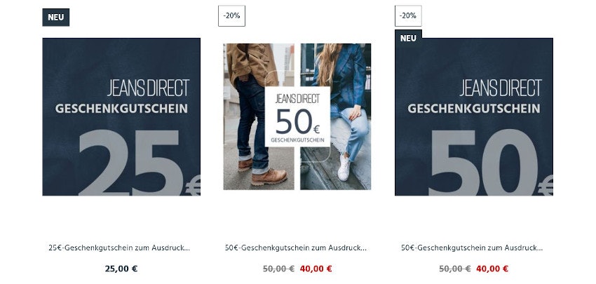 50€-Geschenkgutschein für nur 40€ bei Jeans-Direct