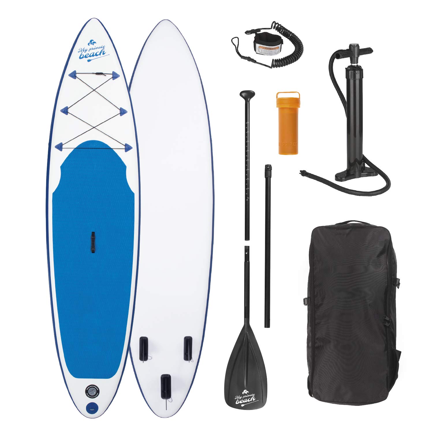 EASYmaxx Stand-Up Paddle-Board aufblasbar 320cm (Board aufgepumpt: 320x76x15cm) Doppelhub-Pumpe + Grosse Tragetasche + Alu-Paddel (3-teilig), 3 Finnen