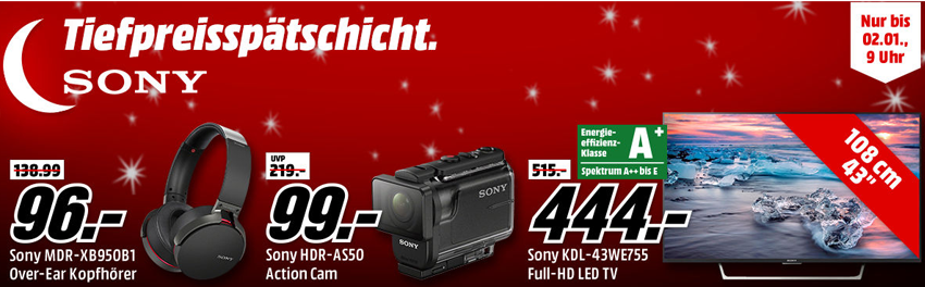 Sony Tiefpreisspätschicht bei Media Markt - z. B. Sony SmartBand 2 SWR12 für 35€