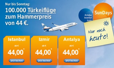 Hin- und Rückflug nach Istanbul, Izmir oder Antalya für 88€ mit SunExpress