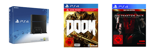 Sony PlayStation 4 Konsole CUH-1216A 500GB + Doom + Metal Gear Solid V ab 299€