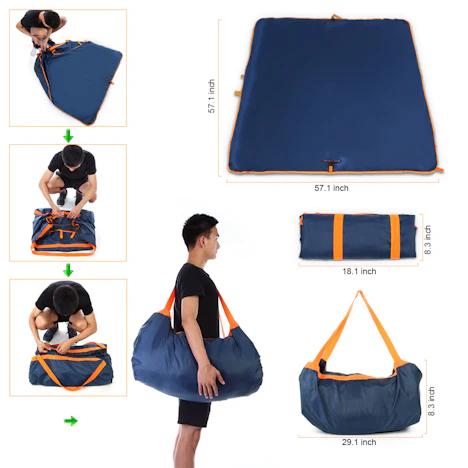 Picknickdecke mit 4 Befestigung Ecken, 2 in 1 Stranddecke Ultraleicht 145 x 145