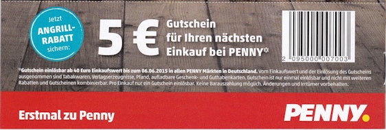5€-Gutschein für Penny - bei einem Einkauf ab 40€