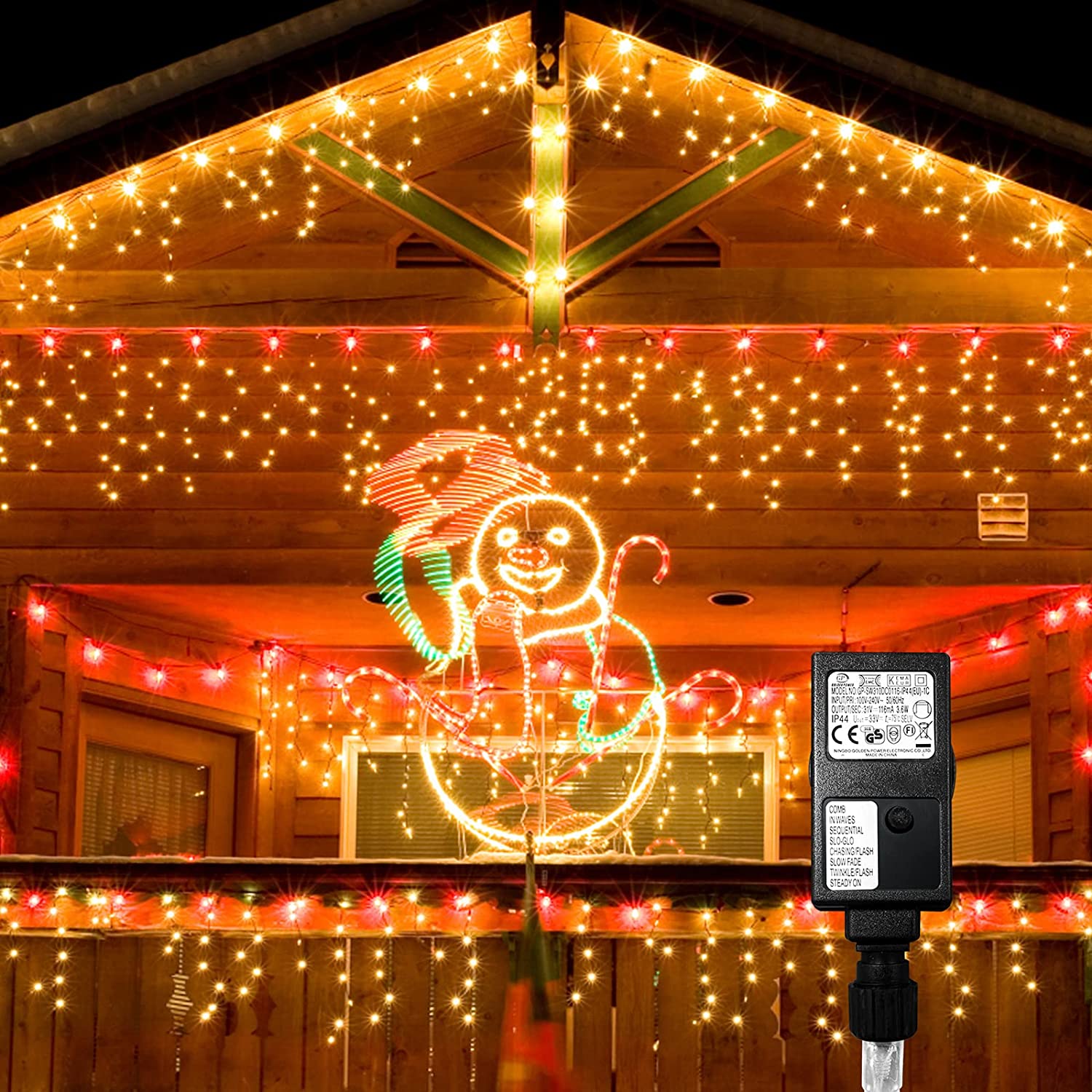 Clanmacy 600 LED 15M Eisregen Lichterkette, IP44 Wasserdicht Außen , 8 Modi, Warmweiß 