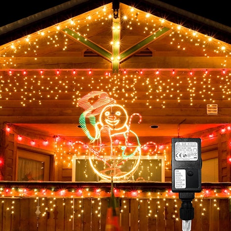 Clanmacy 600 LED 15M Eisregen Lichterkette, IP44 Wasserdicht Außen , 8 Modi, Warmweiß