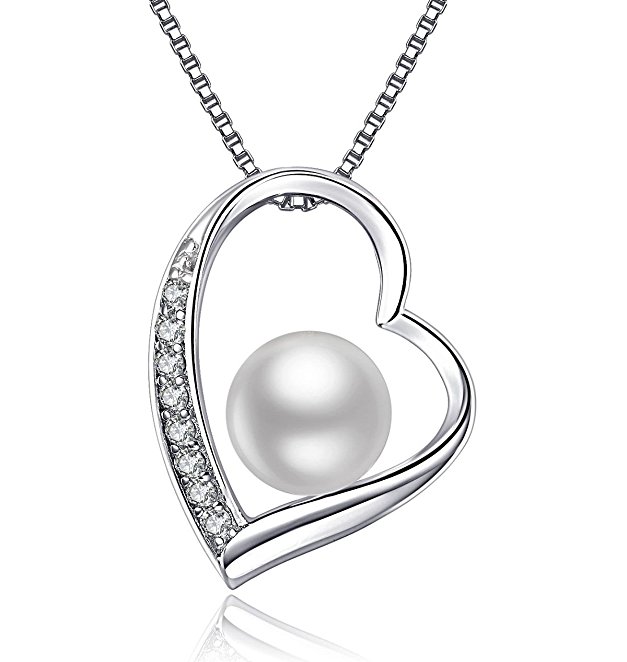 Halskette Perle Silber 925 mit Herz Anhänger 45cm für 15,29€ statt 27,8€