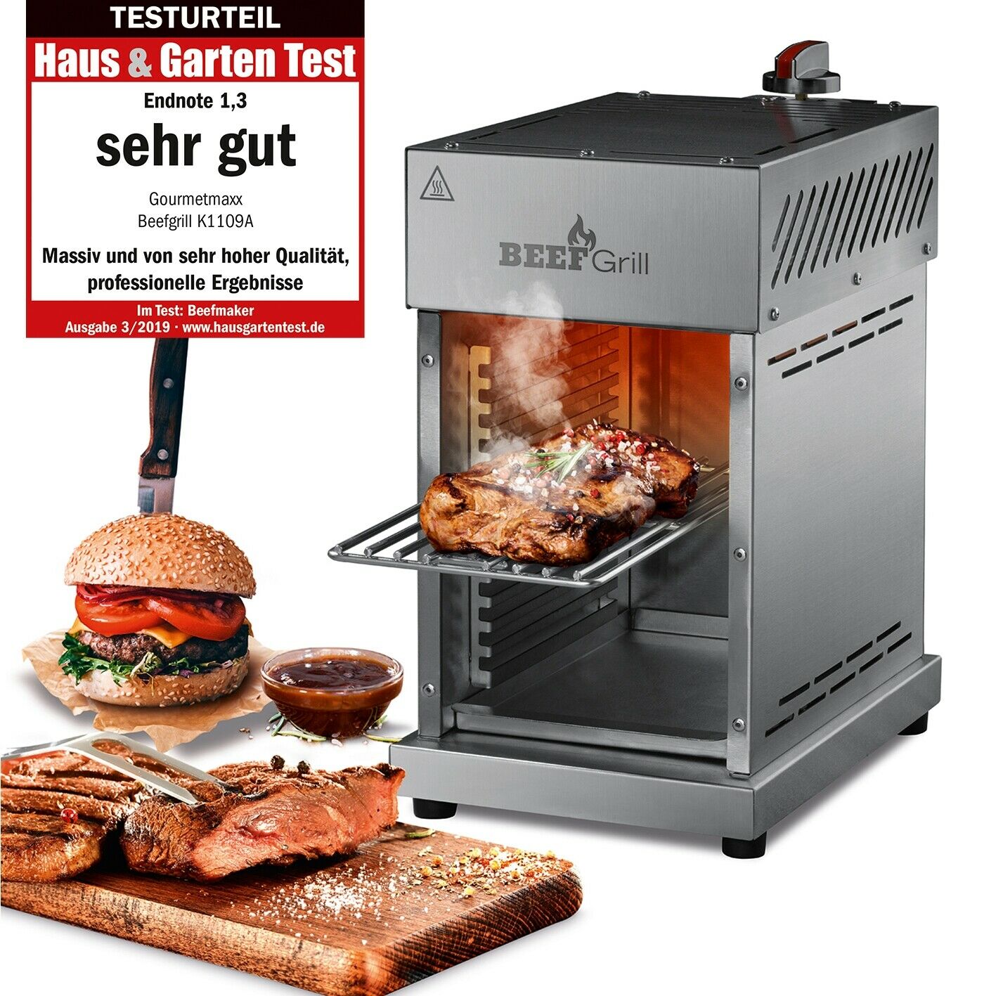 Oberhitzegrill Steakgriller BEEF BBQ 800° Edelstahl für 99,99 Euro