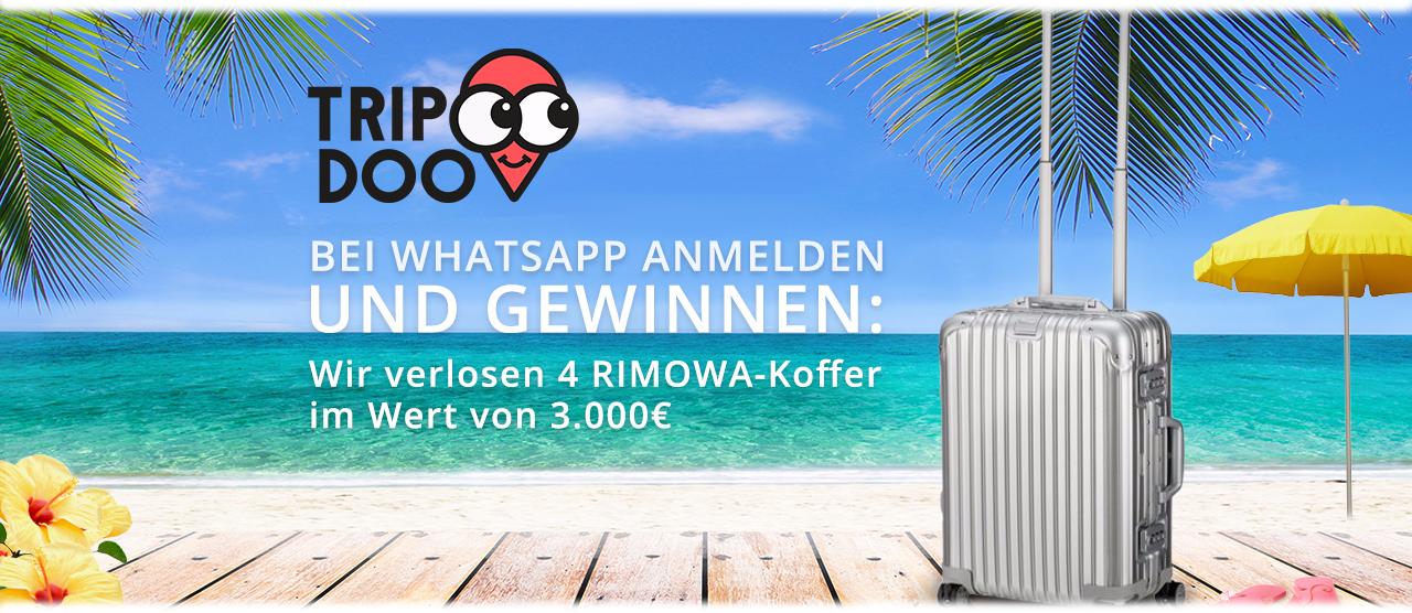 Tripdoo per WhatsApp: Abonnieren und 1 von 4 Rimowa-Koffern gewinnen