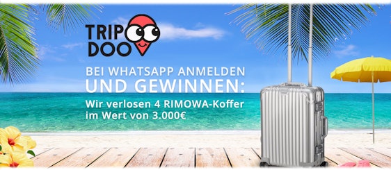 Tripdoo per WhatsApp: Abonnieren und 1 von 4 Rimowa-Koffern gewinnen