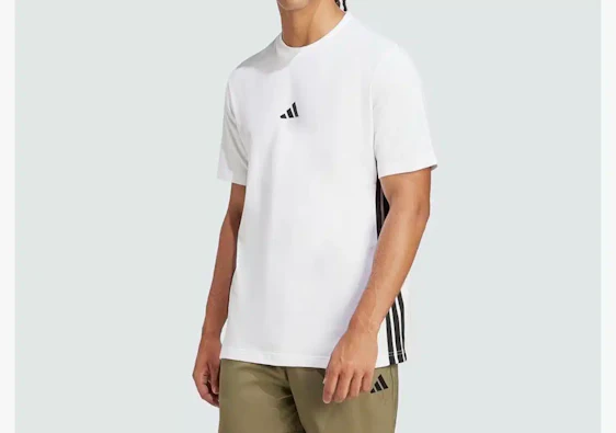 Adidas Herren Essential Three Stripes Single Jersey T-Shirt in weiß für 11,30€(statt 28€)