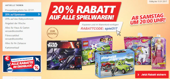 20% Rabatt auf Spielwaren bei real - z. B. günstiges Lego