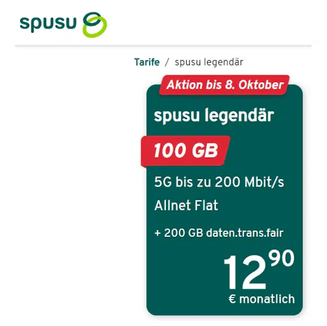 Spusu: Allnet/SMS Flat 100GB 5G für 12,90€/Monat im Vodafone Netz