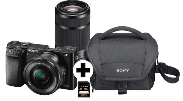 Sony Alpha 6000 Systemkamera mit 24 MP + 2 Objektiven + Zubehör für 666€ (statt 796€)