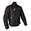 Schwarze Motorradjacke mit oranger Naht, Protektoren, Belüftungssystem, Klimamembrane und herausnehmbarem Thermofutter, XL
