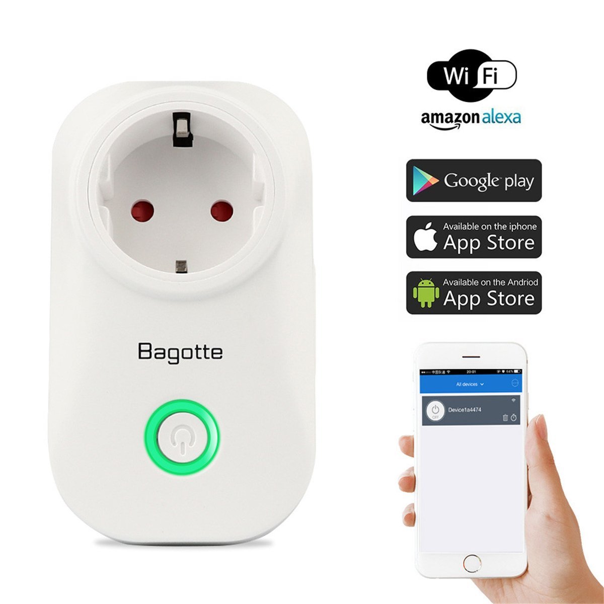 Bagotte Smarte Steckdose für "Alexa" funktioniert in €8.99
