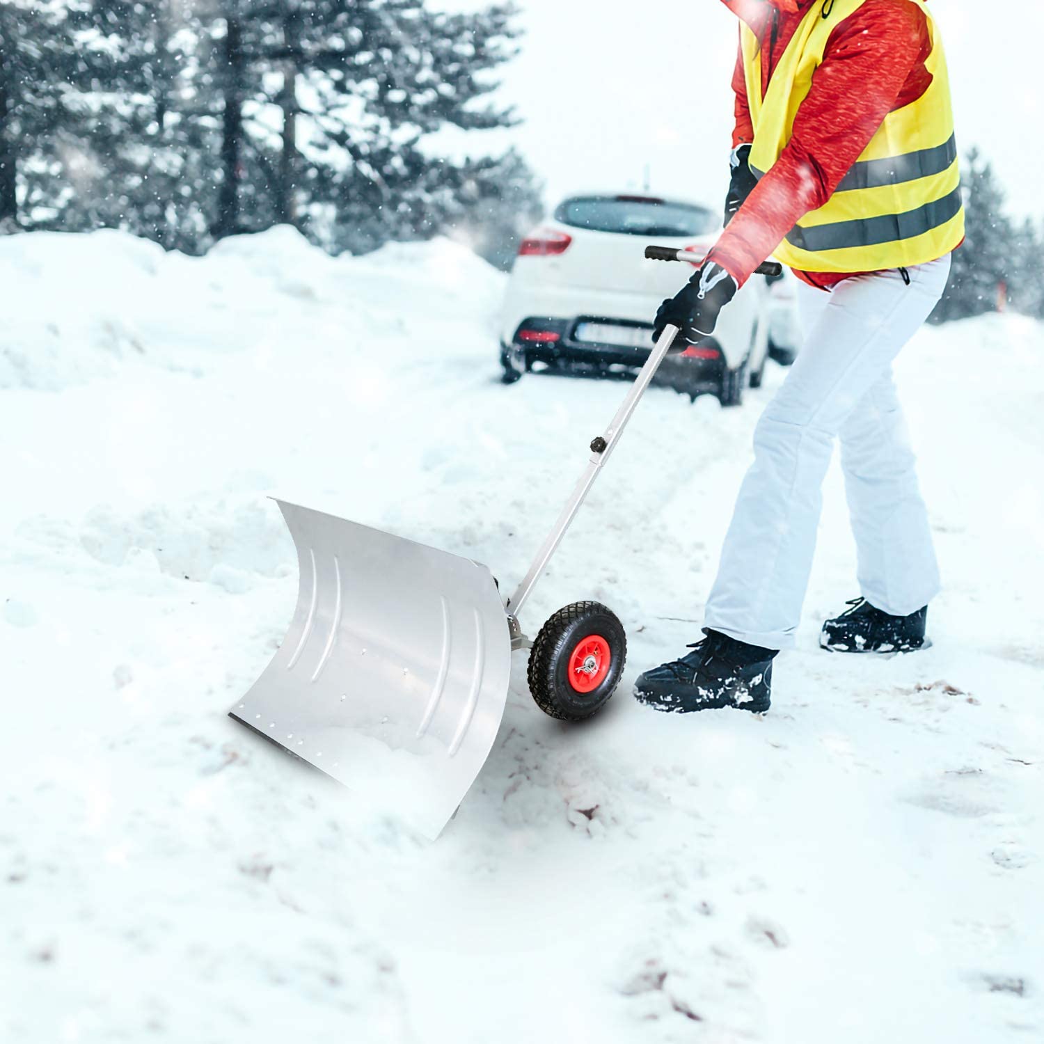 Hengda Schneeschaufel auf Rädern Verstellbarer von 74 cm Breiten