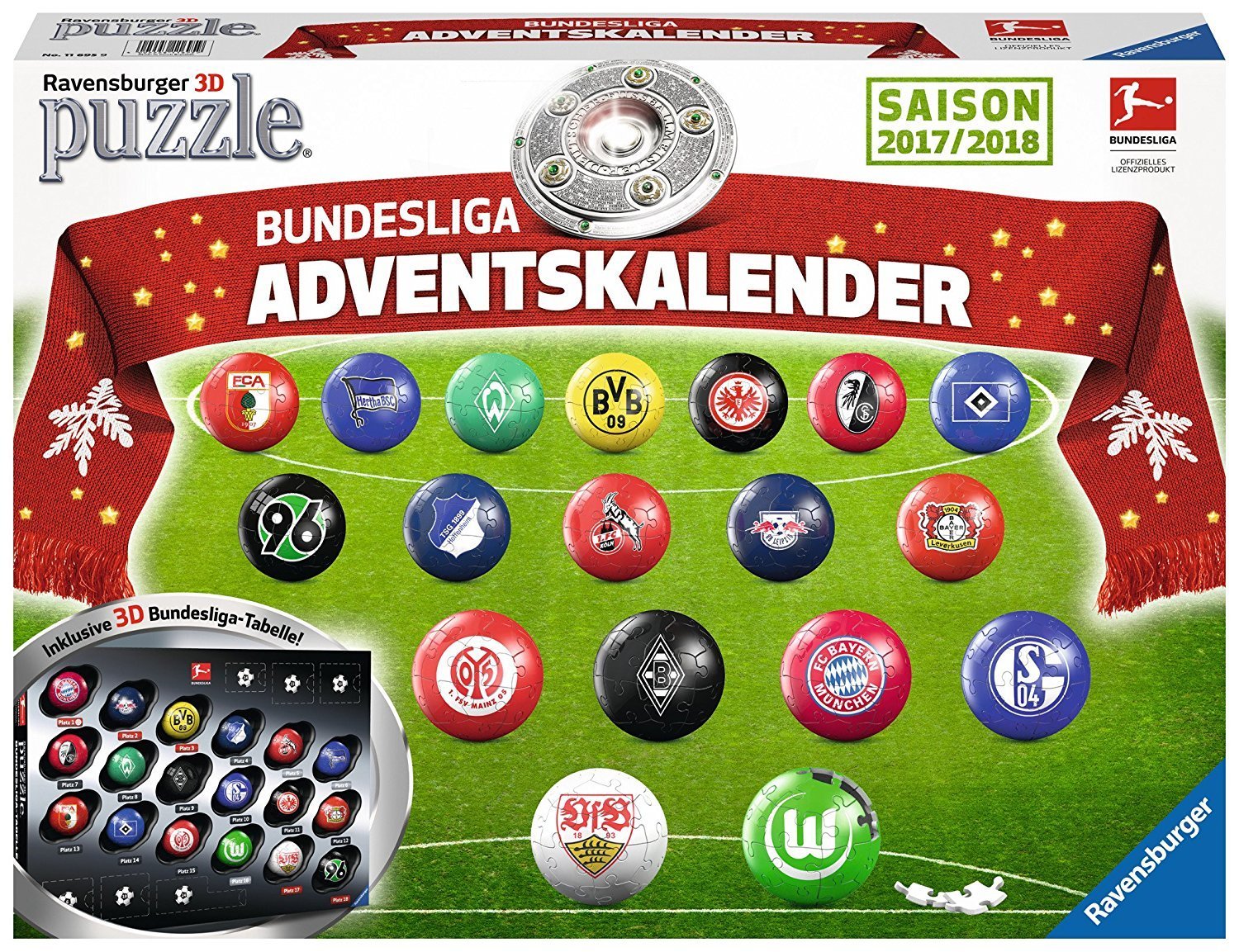  Ravensburger 11695 - Adventskalender Bundesliga 3D Puzzle für 15,99 EUR