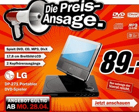 Media Markt Preisansage: Portabler LG DVD-Player 89 €