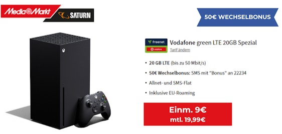 50€ Wechselbonus! Microsoft Xbox Series X für 9€ 🤩 Mit 20GB Vodafone Allnet-Flat für 19,99€ mtl.