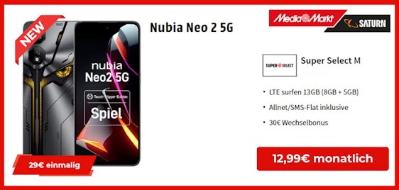 Neuheit & mit 30€ Wechselbonus 💡 Nubia Neo 2 für einmalig 29€ im 13GB o2-Tarif für 12,99€/Monat
