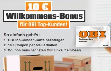 10€ Gutschein in OBI Fachmärkten, 10% Rabatt für ADAC Mitglieder