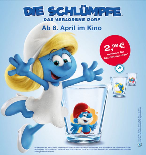 [Total Tankstellen] Schlümpfe Gläser-Set (3er) für 2,99 € zum Tanken/Waschkarte 